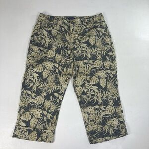 Bandolino Mandie Womens Grey/Yellow Capri Pants Size 14 Print Hawaiian Tropical
